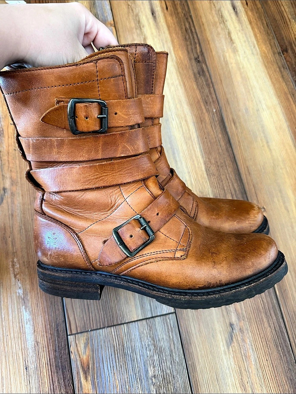 Frye Veronica Short Boot Brown Buckle Moto Boots